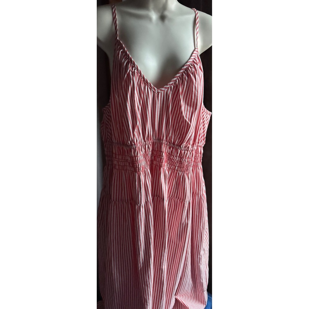 Ava & Viv Red White Striped Smocked Waist Tiered Midi Dress XXL NWT